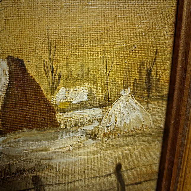 Vintage Belgian Oil Painting, Mid-Century Winter Landscape, Signed Flemish Artwork, Rustic Farmhouse Decor, Collectible European Fine Art