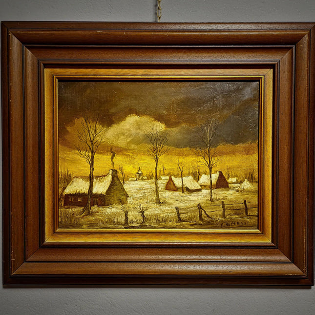 Vintage Belgian Oil Painting, Mid-Century Winter Landscape, Signed Flemish Artwork, Rustic Farmhouse Decor, Collectible European Fine Art