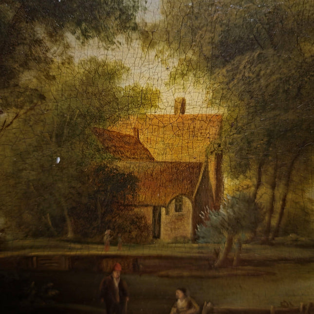Antique French Landscape Oil Painting, 19th Century Pastoral River Scene, European Rural Nature Artwork, Gold Framed Rustic Farmhouse Decor
