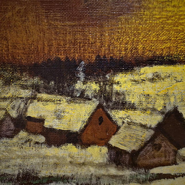 Vintage Winter Landscape Oil Painting, Gold Framed Original, Signed Snow Scene Artwork, Living Room Wall Decor, European Fine Art Gift