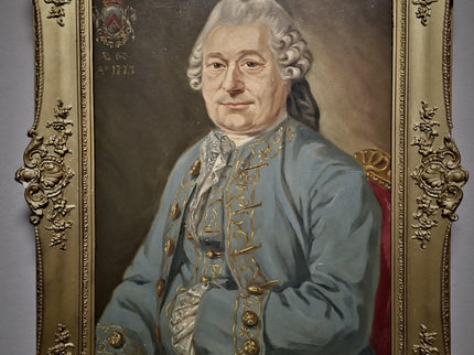 1773 Rare Antique Oil Portrait, European Baron Heraldic Coat of Arms, Large 18th Century Nobleman Painting Old Master Museum Quality Artwork