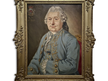 1773 Rare Antique Oil Portrait, European Baron Heraldic Coat of Arms, Large 18th Century Nobleman Painting Old Master Museum Quality Artwork