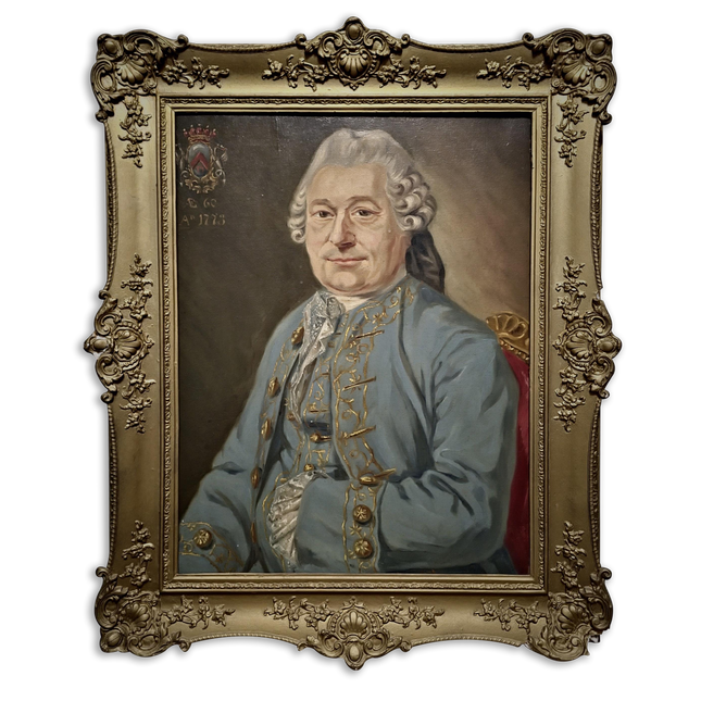 1773 Rare Antique Oil Portrait, European Baron Heraldic Coat of Arms, Large 18th Century Nobleman Painting Old Master Museum Quality Artwork