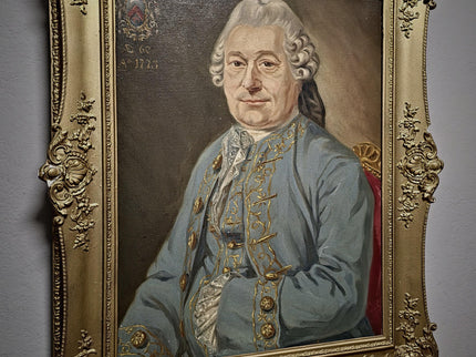 1773 Rare Antique Oil Portrait, European Baron Heraldic Coat of Arms, Large 18th Century Nobleman Painting Old Master Museum Quality Artwork