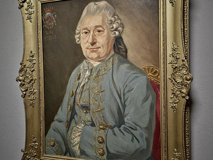 1773 Rare Antique Oil Portrait, European Baron Heraldic Coat of Arms, Large 18th Century Nobleman Painting Old Master Museum Quality Artwork