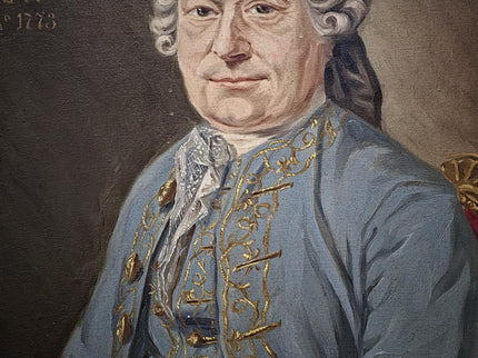 1773 Rare Antique Oil Portrait, European Baron Heraldic Coat of Arms, Large 18th Century Nobleman Painting Old Master Museum Quality Artwork