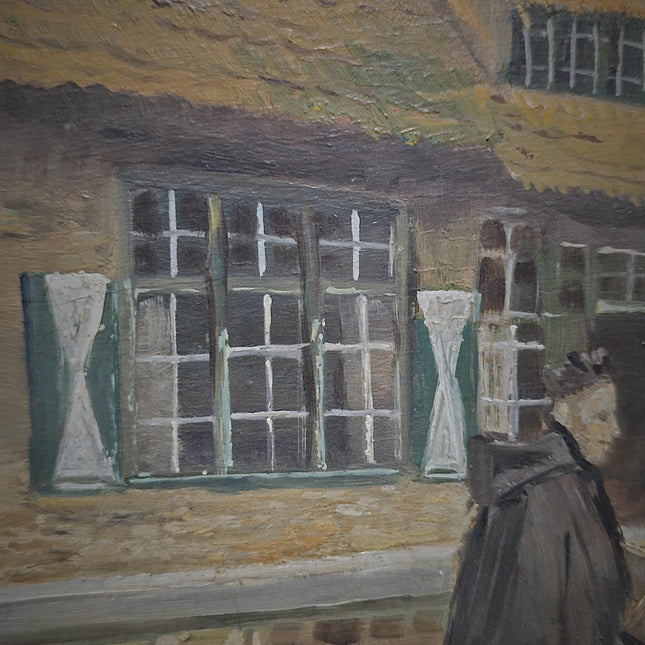 Antique Flemish Street Scene Oil Painting, Beguinage Religious Figures, Signed Belgian Genre Scene, 19th Century European Fine Art