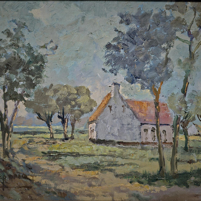 Vintage Dutch Landscape Oil Painting, Signed Framed Wall Decor, Mid Century Modern, Farmhouse Style, European Original Interior Artwork