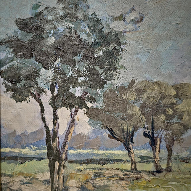 Vintage Dutch Landscape Oil Painting, Signed Framed Wall Decor, Mid Century Modern, Farmhouse Style, European Original Interior Artwork