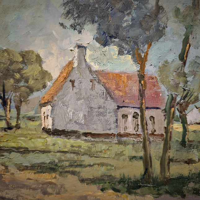 Vintage Dutch Landscape Oil Painting, Signed Framed Wall Decor, Mid Century Modern, Farmhouse Style, European Original Interior Artwork