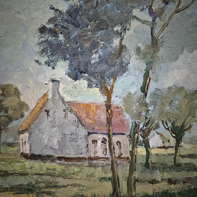 Vintage Dutch Landscape Oil Painting, Signed Framed Wall Decor, Mid Century Modern, Farmhouse Style, European Original Interior Artwork