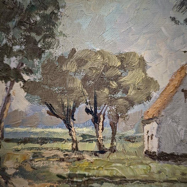 Vintage Dutch Landscape Oil Painting, Signed Framed Wall Decor, Mid Century Modern, Farmhouse Style, European Original Interior Artwork