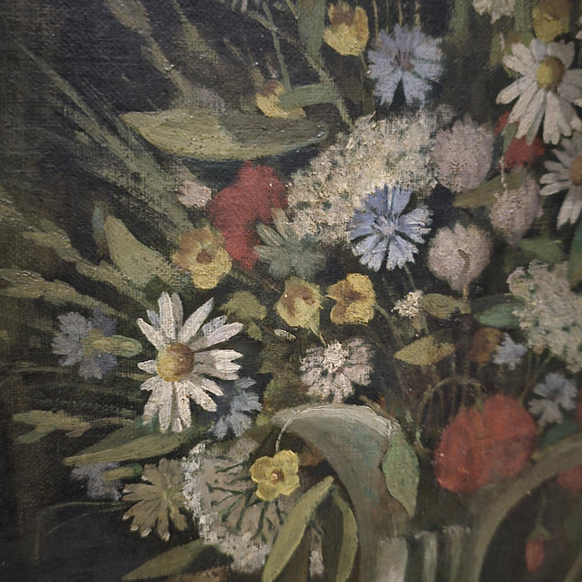 Antique French Oil Painting, 19th Century Moody Vanitas Still Life, Floral Bouquet, Gold Framed Original Artwork, Dark Academia Wall Decor