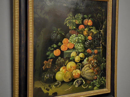 Large Antique Fruit Still Life Oil Painting, Flemish Pronk Composition, Dutch Golden Age Style Artwork, Dark Academia Wall Decor, Baroque