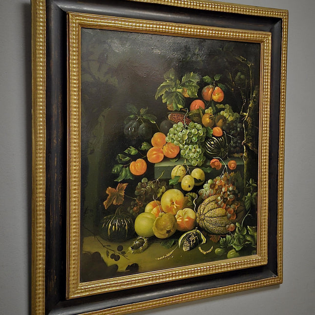 Large Antique Fruit Still Life Oil Painting, Flemish Pronk Composition, Dutch Golden Age Style Artwork, Dark Academia Wall Decor, Baroque