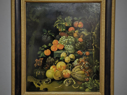 Large Antique Fruit Still Life Oil Painting, Flemish Pronk Composition, Dutch Golden Age Style Artwork, Dark Academia Wall Decor, Baroque