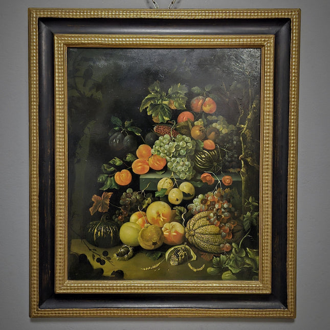 Large Antique Fruit Still Life Oil Painting, Flemish Pronk Composition, Dutch Golden Age Style Artwork, Dark Academia Wall Decor, Baroque