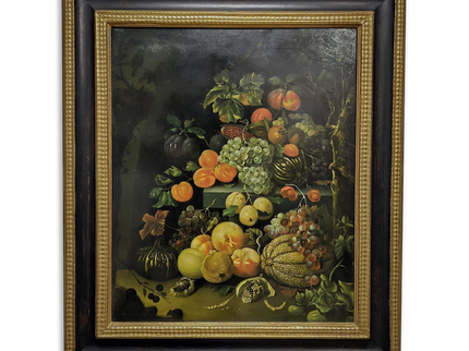 Large Antique Fruit Still Life Oil Painting, Flemish Pronk Composition, Dutch Golden Age Style Artwork, Dark Academia Wall Decor, Baroque
