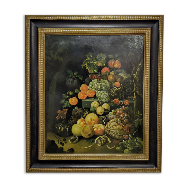 Large Antique Fruit Still Life Oil Painting, Flemish Pronk Composition, Dutch Golden Age Style Artwork, Dark Academia Wall Decor, Baroque