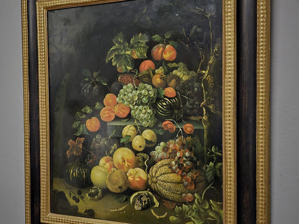 Large Antique Fruit Still Life Oil Painting, Flemish Pronk Composition, Dutch Golden Age Style Artwork, Dark Academia Wall Decor, Baroque