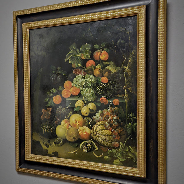 Large Antique Fruit Still Life Oil Painting, Flemish Pronk Composition, Dutch Golden Age Style Artwork, Dark Academia Wall Decor, Baroque