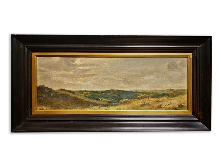 Antique Belgian 19th Century Landscape Oil Painting, Signed Panoramic Hunter Scene, Framed Museum Quality Original Fine Art Masterpiece