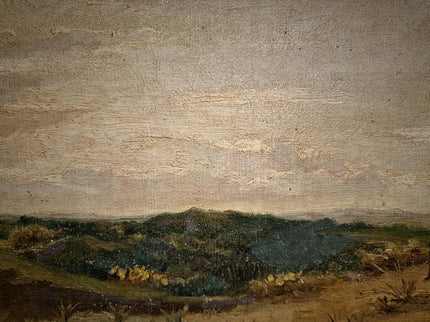 Antique Belgian 19th Century Landscape Oil Painting, Signed Panoramic Hunter Scene, Framed Museum Quality Original Fine Art Masterpiece