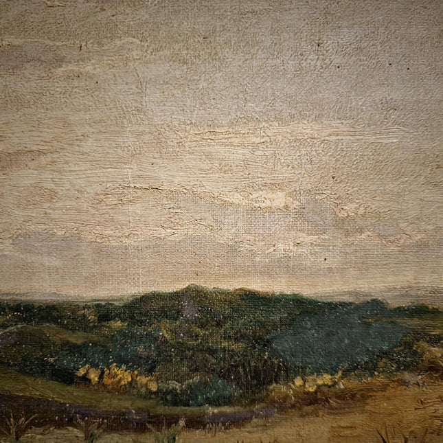 Antique Belgian 19th Century Landscape Oil Painting, Signed Panoramic Hunter Scene, Framed Museum Quality Original Fine Art Masterpiece