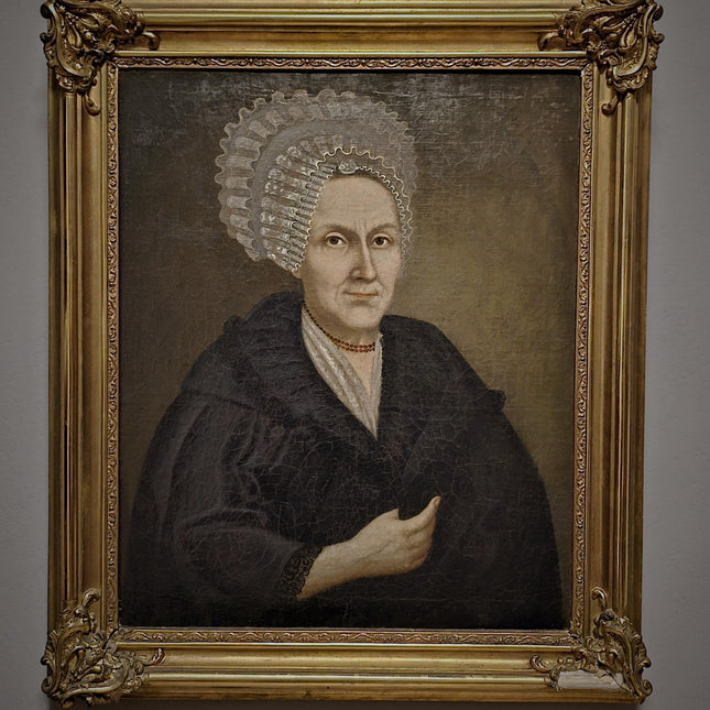 Large Antique Lady Oil Portrait 18th Century Baroque Painting Bourgeois Woman Museum Quality Original Artwork Gold Framed Historic Wall Art