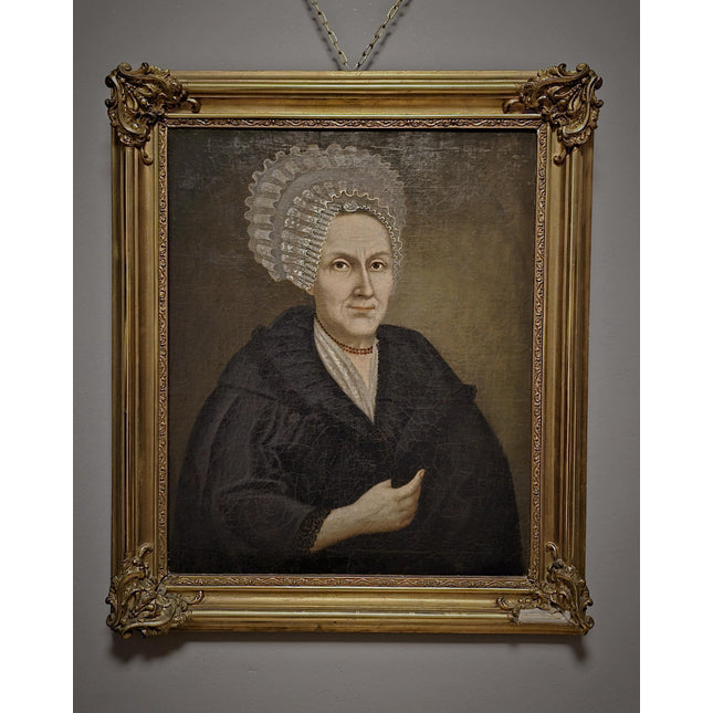 Large Antique Lady Oil Portrait 18th Century Baroque Painting Bourgeois Woman Museum Quality Original Artwork Gold Framed Historic Wall Art