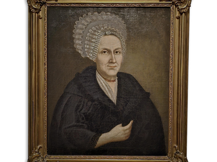 Large Antique Lady Oil Portrait 18th Century Baroque Painting Bourgeois Woman Museum Quality Original Artwork Gold Framed Historic Wall Art