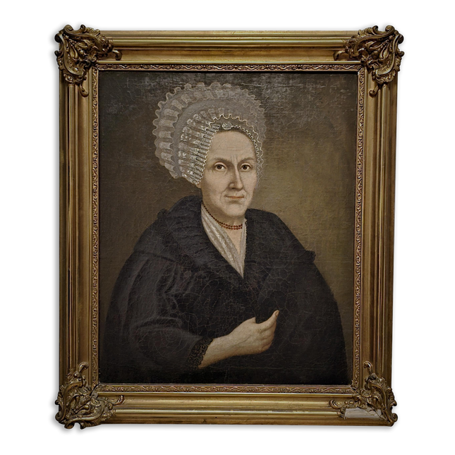 Large Antique Lady Oil Portrait 18th Century Baroque Painting Bourgeois Woman Museum Quality Original Artwork Gold Framed Historic Wall Art