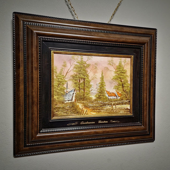 Vintage Belgian Oil Painting, Signed Woodland Landscape, Framed Rustic Wall Decor, Forest Cottage Scene, Original European Artwork