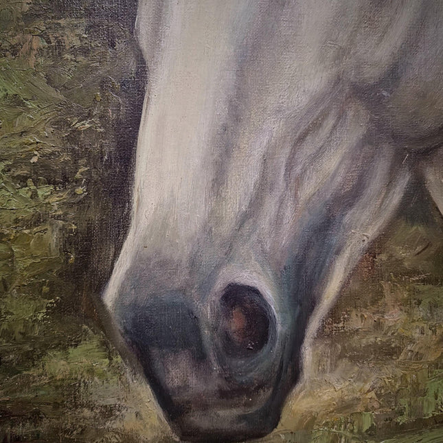 Large Vintage Animal Oil Painting of Horse Head, German Original Signed Equestrian Artwork, Framed Portrait Collectible Farmhouse Wall Decor