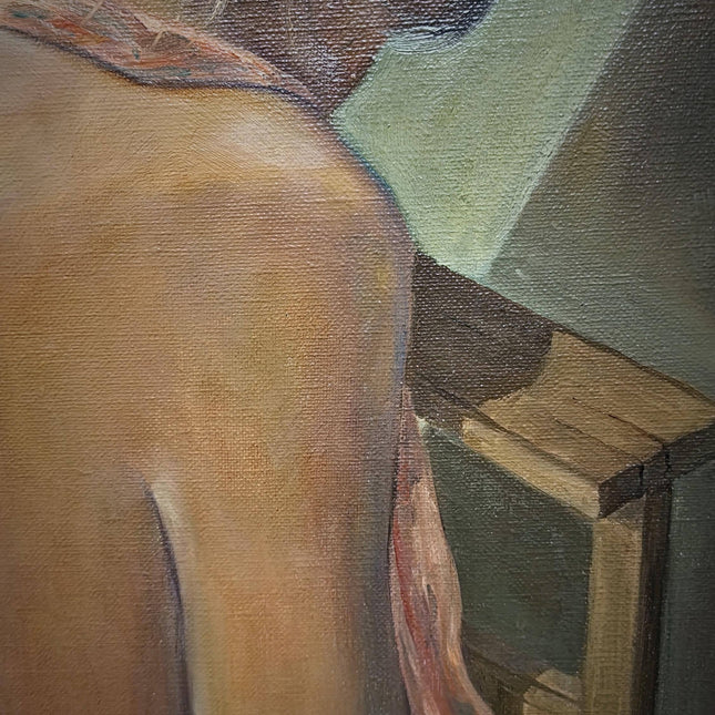 Vintage Belgian Figurative Oil Painting, Signed Artwork, Female Back Nude, Framed Original Realist Wall Decor, Collectible European Fine Art