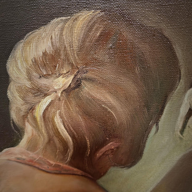 Vintage Belgian Figurative Oil Painting, Signed Artwork, Female Back Nude, Framed Original Realist Wall Decor, Collectible European Fine Art