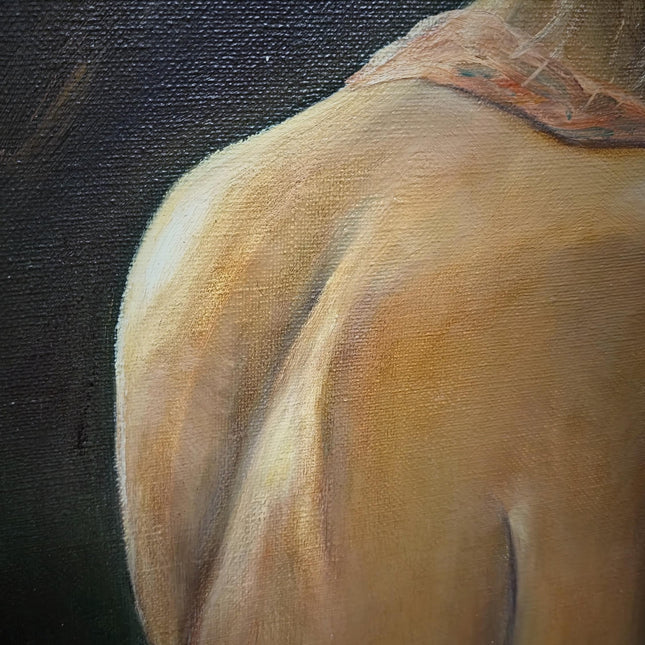 Vintage Belgian Figurative Oil Painting, Signed Artwork, Female Back Nude, Framed Original Realist Wall Decor, Collectible European Fine Art