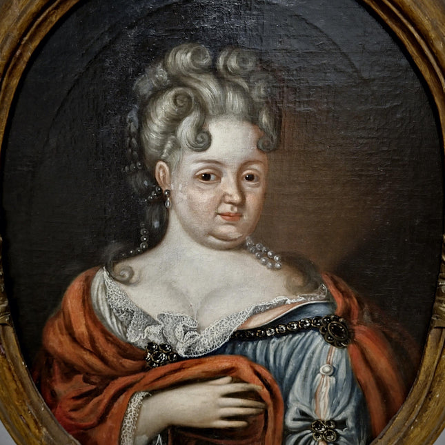 1720 Rare French Aristocratic Portrait, Early Rococo Oval Oil Painting, Régence Period Noble Lady, 18th Century Museum Quality Artwork