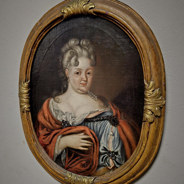 1720 Rare French Aristocratic Portrait, Early Rococo Oval Oil Painting, Régence Period Noble Lady, 18th Century Museum Quality Artwork