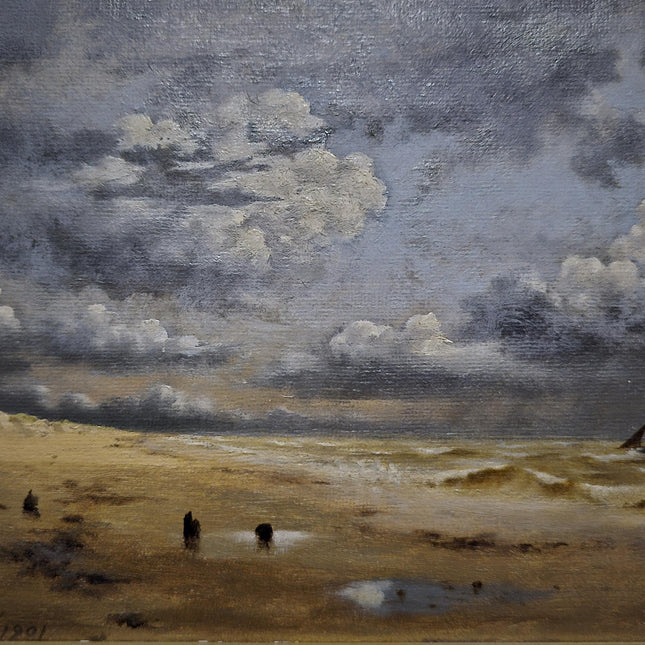 Antique Dutch Seascape Oil Painting, Dark Moody Marine Landscape, Signed Original in Gilded Frame, Nautical Wall Decor Collectible Fine Art