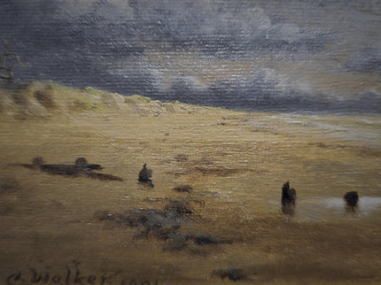 Antique Dutch Seascape Oil Painting, Dark Moody Marine Landscape, Signed Original in Gilded Frame, Nautical Wall Decor Collectible Fine Art