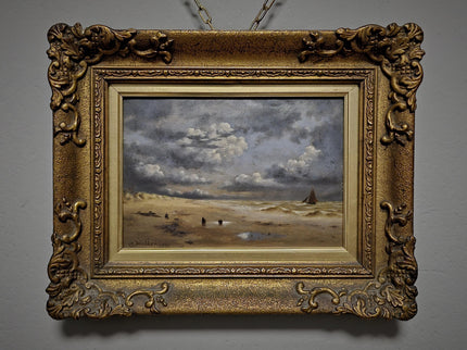 Antique Dutch Seascape Oil Painting, Dark Moody Marine Landscape, Signed Original in Gilded Frame, Nautical Wall Decor Collectible Fine Art