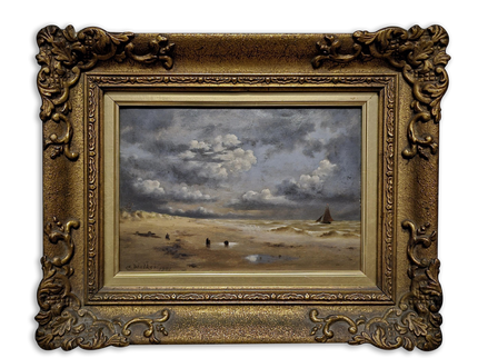 Antique Dutch Seascape Oil Painting, Dark Moody Marine Landscape, Signed Original in Gilded Frame, Nautical Wall Decor Collectible Fine Art
