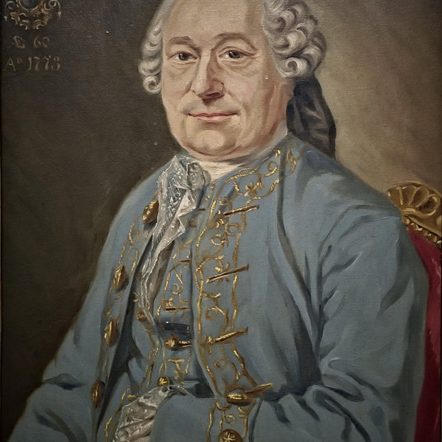 1773 Rare Antique Oil Portrait, European Baron Heraldic Coat of Arms, Large 18th Century Nobleman Painting Old Master Museum Quality Artwork