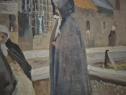 Antique Flemish Street Scene Oil Painting, Beguinage Religious Figures, Signed Belgian Genre Scene, 19th Century European Fine Art