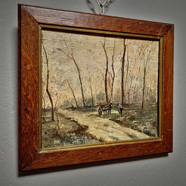 Vintage Dutch Oil Painting, Signed Woodland Landscape, Framed Countryside Scene, Rustic Wall Art, Farmhouse Decor, Nature Painting