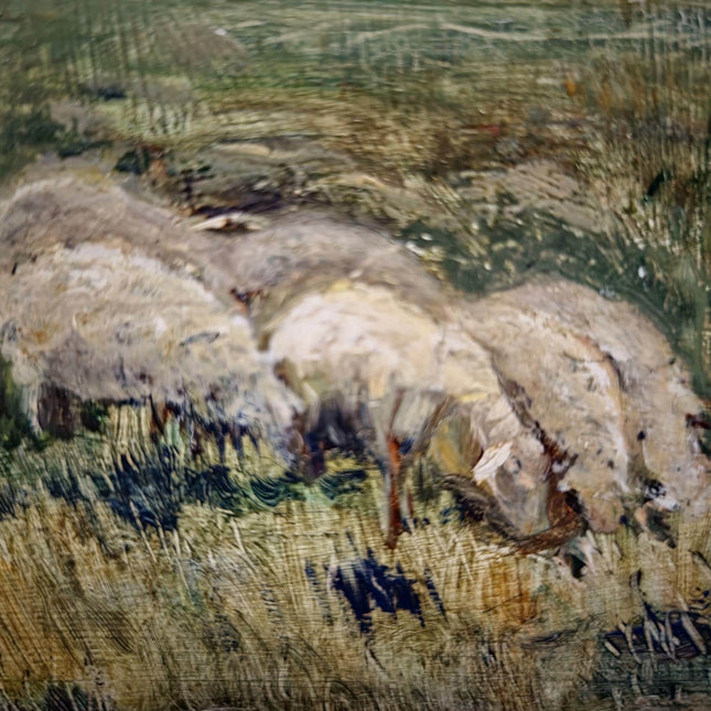 Antique French Oil Painting Pastoral Landscape with Sheep in Barbizon Style, Signed Artwork, Rustic Wall Art for Farmhouse Decor