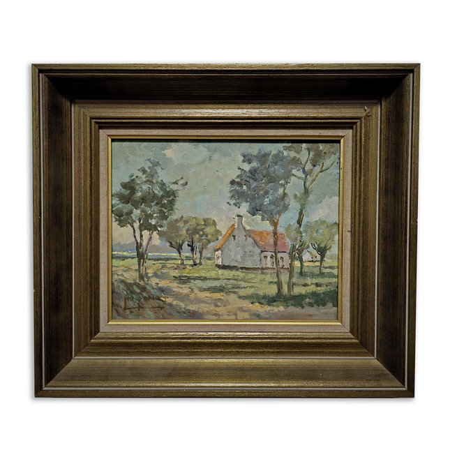 Vintage Dutch Landscape Oil Painting, Signed Framed Wall Decor, Mid Century Modern, Farmhouse Style, European Original Interior Artwork