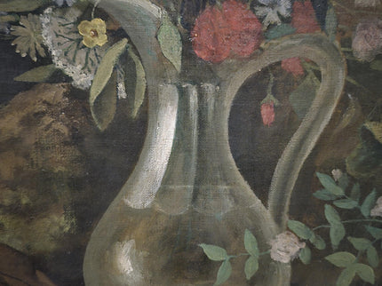 Antique French Oil Painting, 19th Century Moody Vanitas Still Life, Floral Bouquet, Gold Framed Original Artwork, Dark Academia Wall Decor