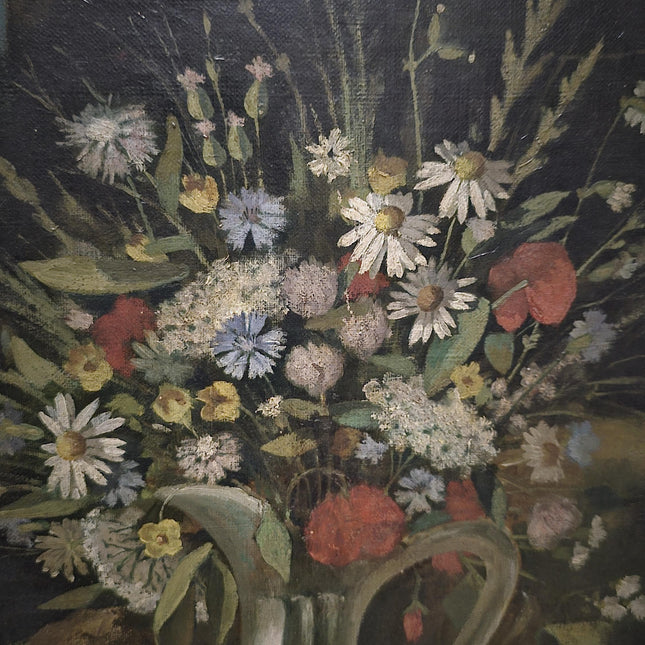 Antique French Oil Painting, 19th Century Moody Vanitas Still Life, Floral Bouquet, Gold Framed Original Artwork, Dark Academia Wall Decor